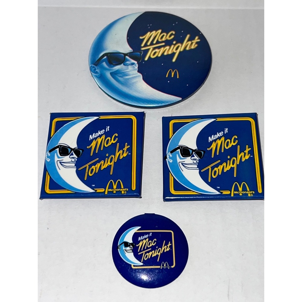Vintage McDonalds Mac Tonight Pinback Button Lot 80s Moon Man Advertising Pins